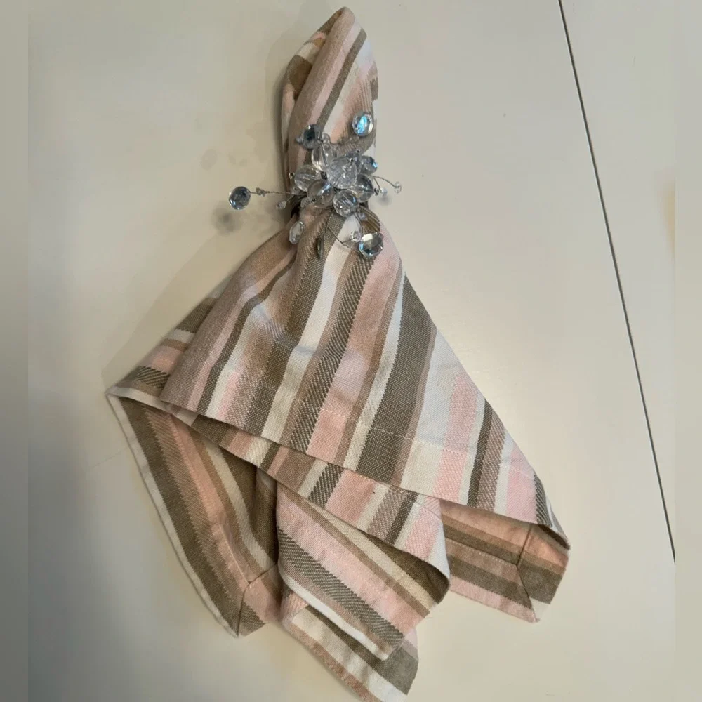 West Elm Linen Pink/Taupe/White striped Napkins or Place Settings.